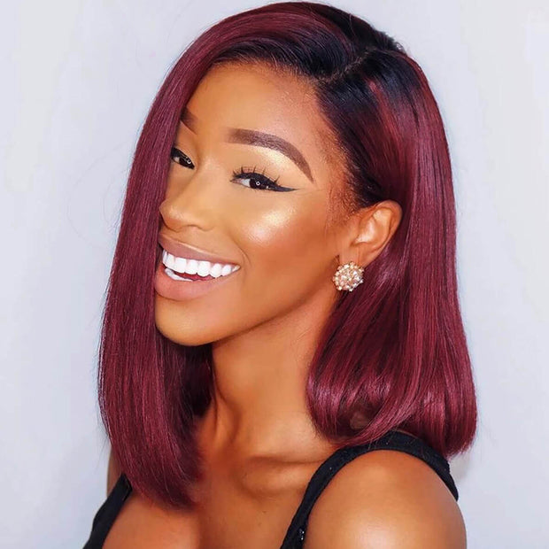 Short Straight Bob Wig – 1B to 99J Colored Human Hair